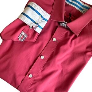 Robert‎ Graham Shirt Men's Large Red Plaid Trim Cotton Casual Button Up Shirt